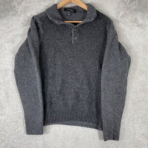 Gianetti Sweater Womens Large Gray Wool Blend Shawl Collar Button Neck Italy